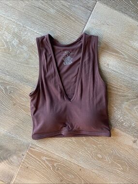 Klassy Network Deep V Crop Top in Chocolate Brown